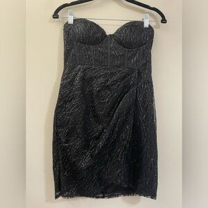 NWT WHO I AM‎ Strapless Black Glitter Tulip Hem Cocktail Dress - AUS 10